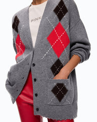Ζακέτα Bristol Cardigan με ρόμβους σε γκρι - Pinko