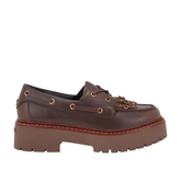 Loafers δερμάτινα σε καφέ με χρυσά μεταλλικά στοιχεία - Pinko