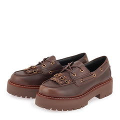 Loafers δερμάτινα σε καφέ με χρυσά μεταλλικά στοιχεία - Pinko