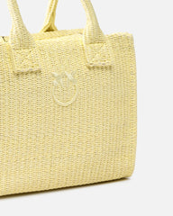 Τσάντα tote από raffia μπεζ με λογότυπο - Pinko