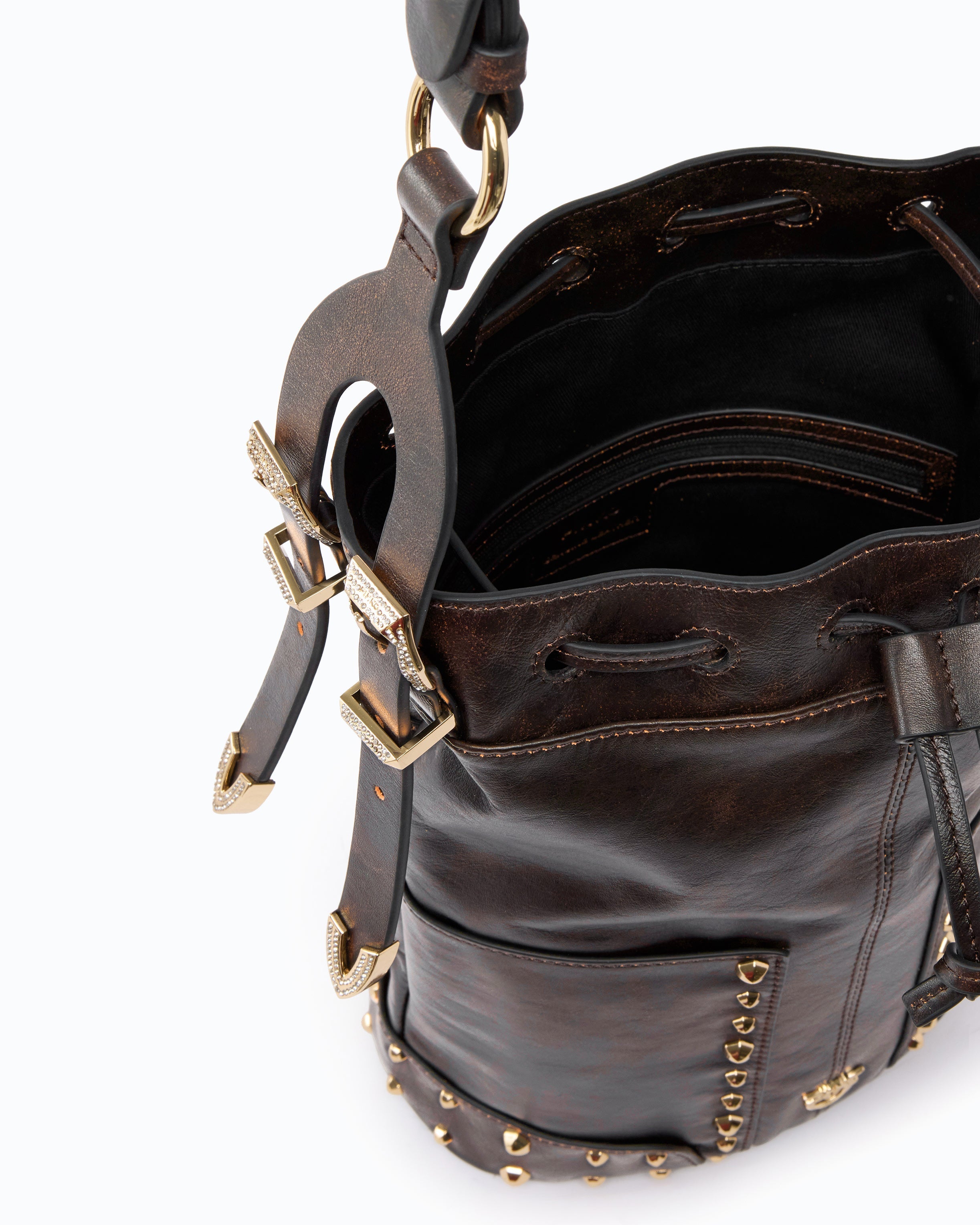 Τσάντα χιαστί Bucket Mini Cloud δερμάτινη με τρουκς σε καφέ σκούρο - Pinko | 107652A3MA-L64Y