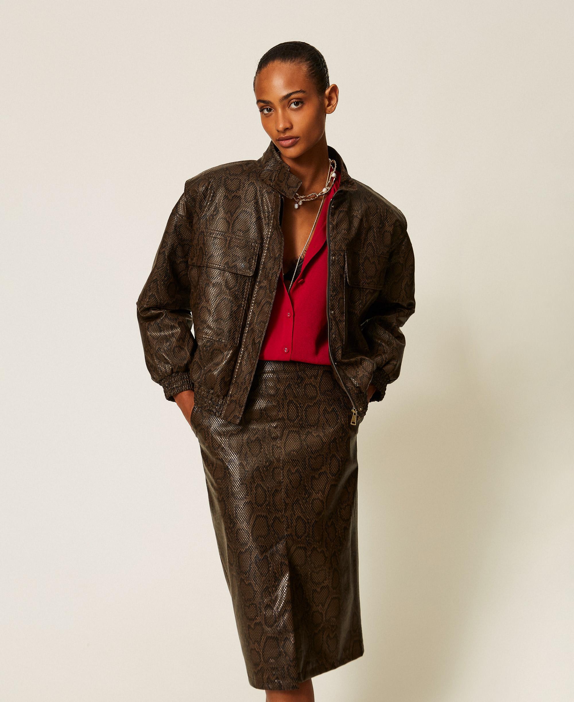Μπουφάν bomber snakeskin σε καφέ με μαύρο - Twinset | 262TT2280-14058
