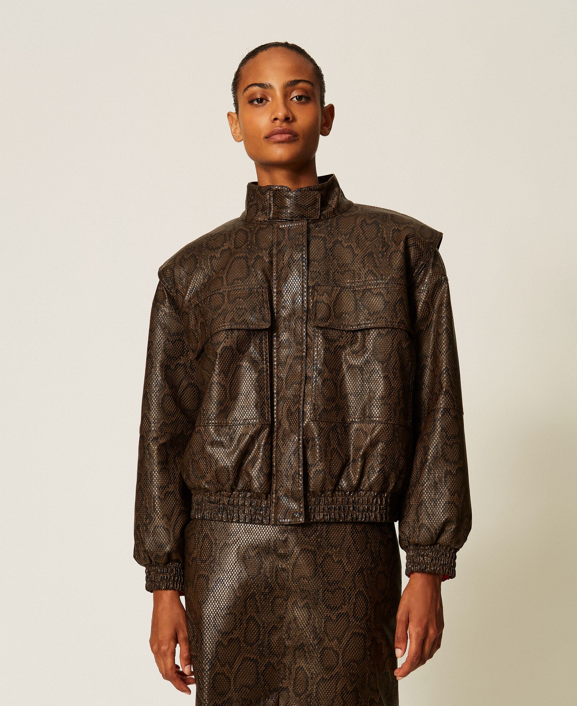 Μπουφάν bomber snakeskin σε καφέ με μαύρο - Twinset | 262TT2280-14058