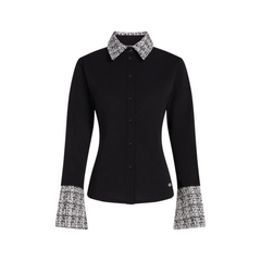 Μακρυμάνικη μπλούζα polo με μπουκλέ λεπτομέρειες σε μαύρο - Karl Lagerfeld | B3W17086-B84