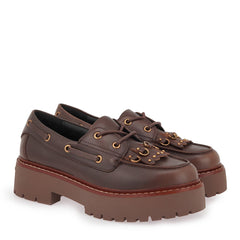 Loafers δερμάτινα σε καφέ με χρυσά μεταλλικά στοιχεία - Pinko