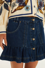 Φούστα Mini Denim με κουμπιά σε μπλε σκούρο - Farm RIO