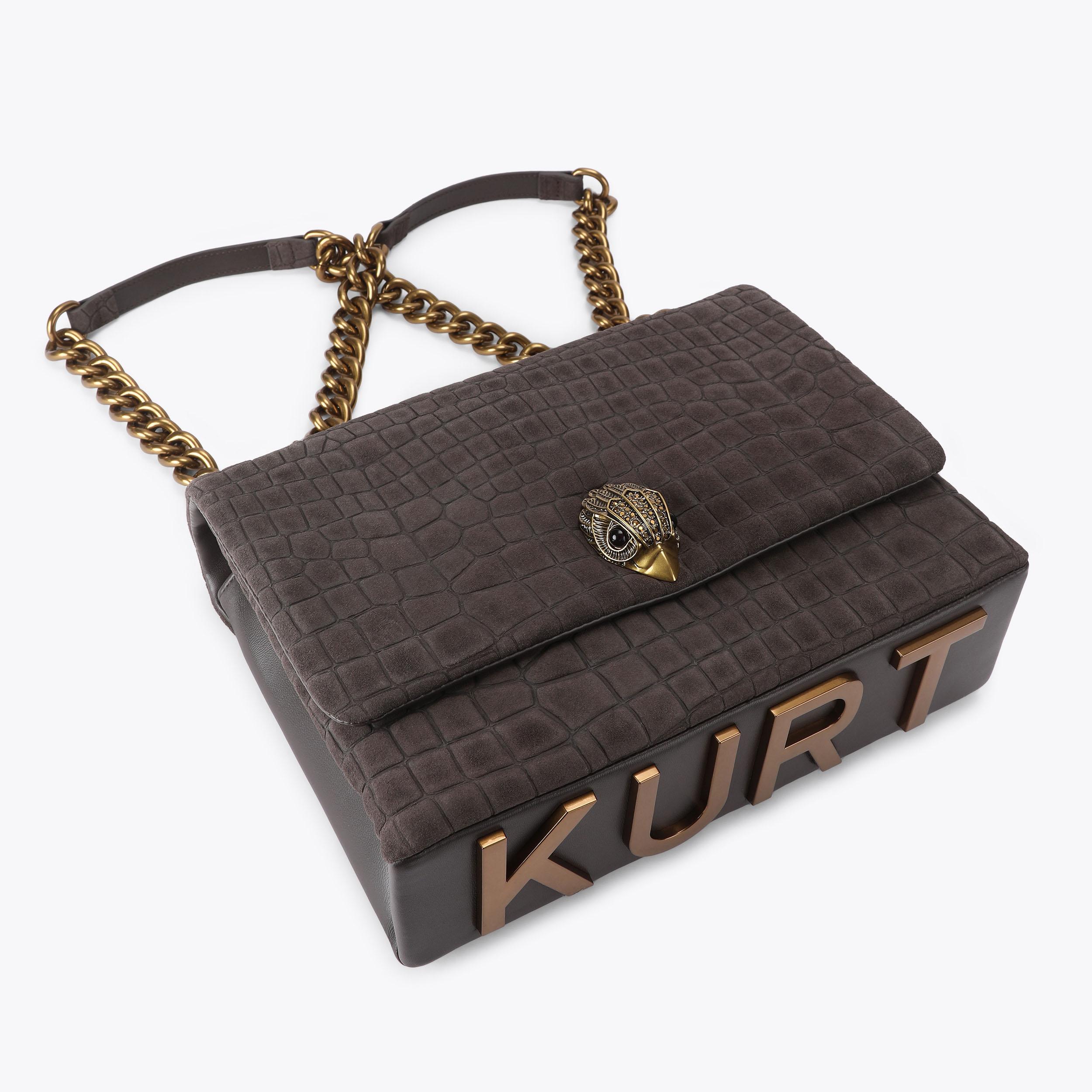 Τσάντα ώμου Large Kensington σε καφέ σκούρο suede croc - Kurt Geiger | 6062635249-35