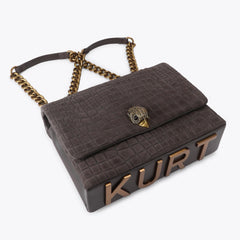 Τσάντα ώμου Large Kensington σε καφέ σκούρο suede croc - Kurt Geiger | 6062635249-35